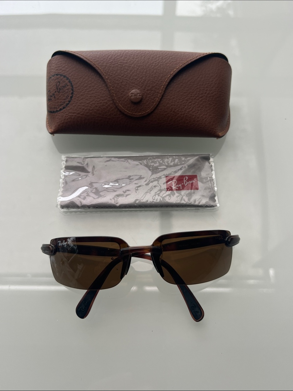 Ray-Ban Polarized RB 4044 642/83 Tortoiseshell Rimless Sunglasses
